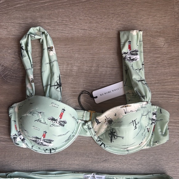 NEW WEWOREWHAT Claudia top & Emily bottom Bikini set in Hamptons Map Aqua Foam - Picture 3 of 8
